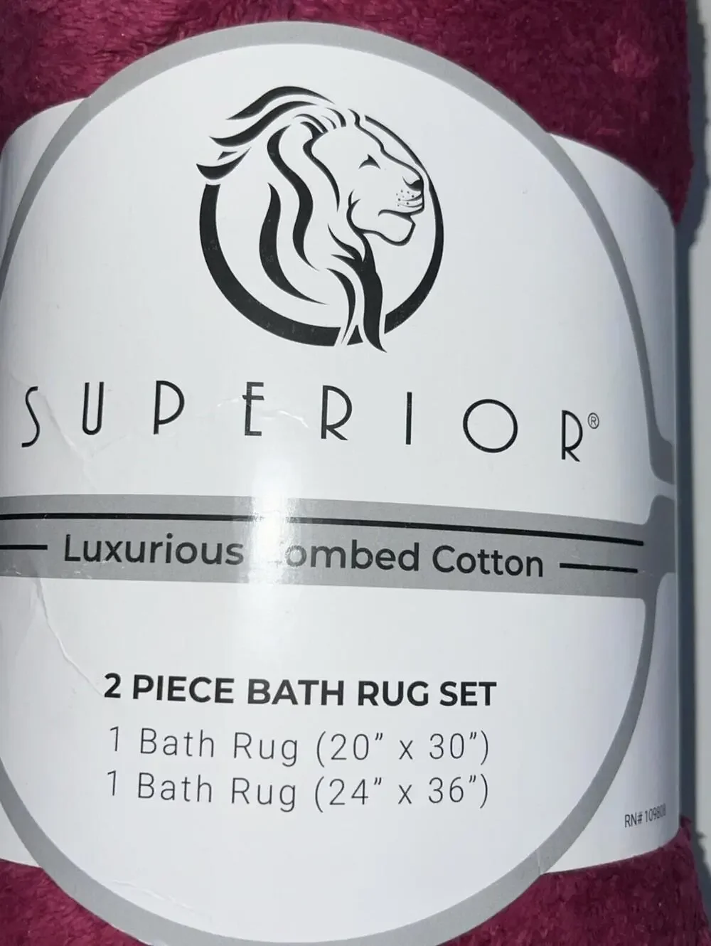 2 PC Superior Oval Solid Non-Skid Washable Cotton Bath Rug Set, Burgundy